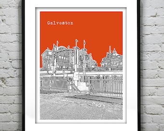 Galveston Skyline Poster Art Print Texas TX Item T5104