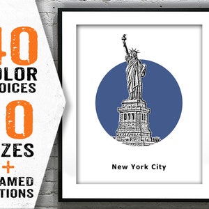 New York Skyline Art Print Poster NYC New York City Statue of Liberty Manhattan Item T1802