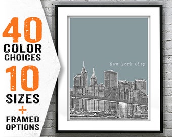 New York City Skyline Art Print Poster NYC Brooklyn Bridge Manhattan  Item T1008