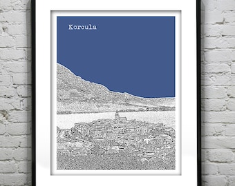 Korcula Skyline Art Print Poster Croatia Version 1