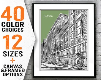 Boston MA City Skyline Poster Art Print Massachusetts Item T2923