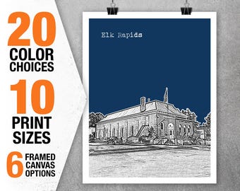 Elk Rapids Skyline Poster Art Print Michigan Item T5536