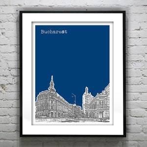 Bucharest Romania Skyline Art Print Poster Hotel Continental Calea Victoriei Item T5458