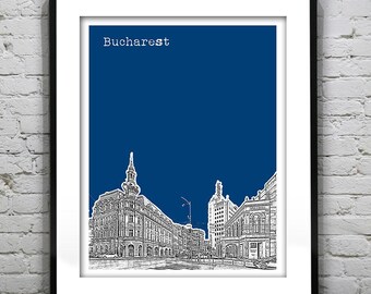 Bucharest Romania Skyline Art Print Poster Hotel Continental Calea Victoriei Item T5458