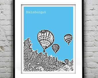 Malmberget Finland Skyline Poster Art Print Hot Air Balloons