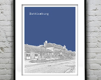 Hattiesburg Mississippi Skyline Poster Art Print MS