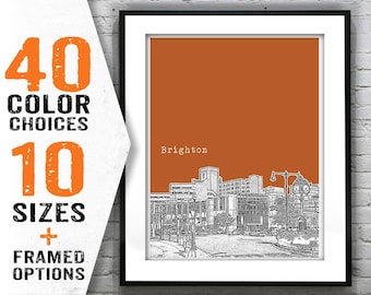 Brighton Massachusetts Art Poster Skyline Print Brighton Center  Item T1350