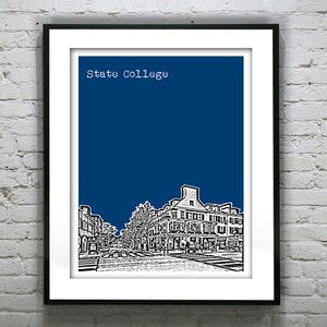 State College Skyline Poster Print Art Pennsylvania