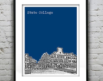 State College Skyline Poster Print Art Pennsylvania