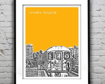 Jackson Heights New York Skyline Art Print Poster Queens Number 7 Train NY Item T2906