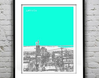 Astoria Oregon Skyline Poster Print Art Clatsop County OR