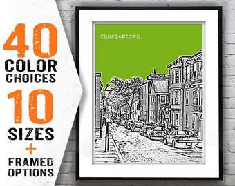 Charlestown Boston Massachusetts Skyline Poster Art Print MA Item T1218