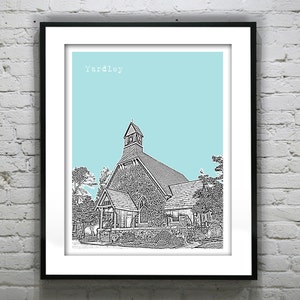 Yardley PA Poster Print Art Pennsylvania Skyline St. Andrews Church Version 4