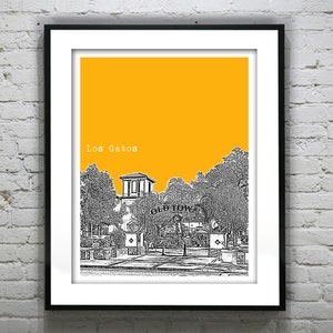Los Gatos California Skyline Art Print Poster CA Version 1 Old Town