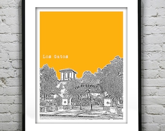 Los Gatos California Skyline Art Print Poster CA Version 1 Old Town