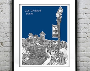 Old Orchard Beach Skyline Poster Art Print Maine ME Version 1