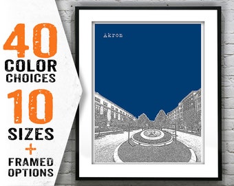 Akron Poster Print Art Ohio Skyline  OH Item T1707