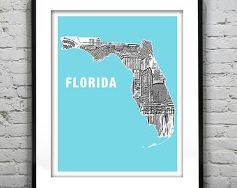 Florida State Map Poster Art Print Florida FL