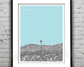 Tehran Poster Art Print City Skyline Tehran Province Iran Milad tower Item T4535