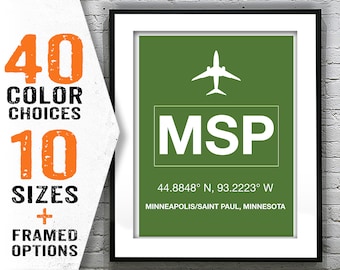 MSP Minneapolis St. Paul International Airport Aviation Poster Art Print Item T1987