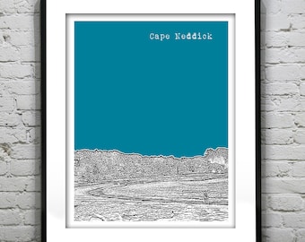 Cape Neddick Maine Poster Art Print New England Coastline ME Version 1