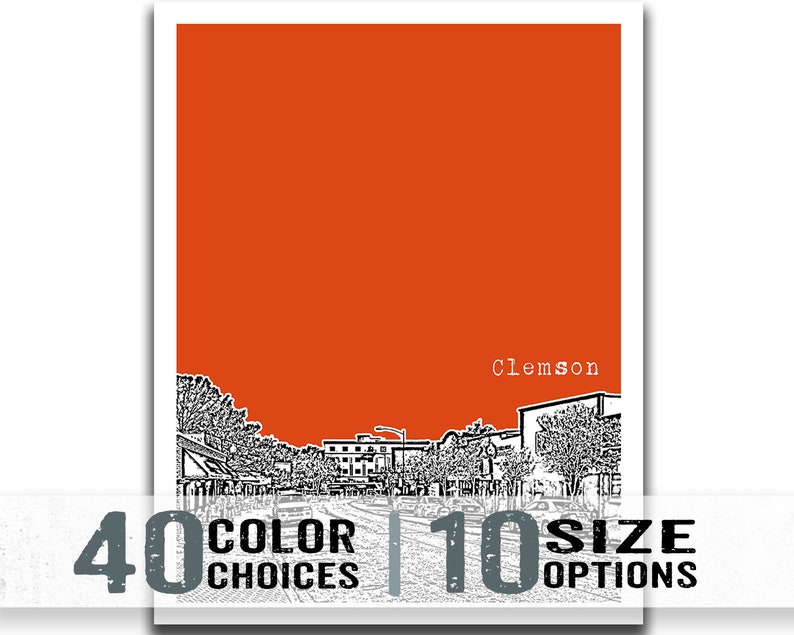 Clemson South Carolina Downtown City Skyline Poster Art Print Etsy