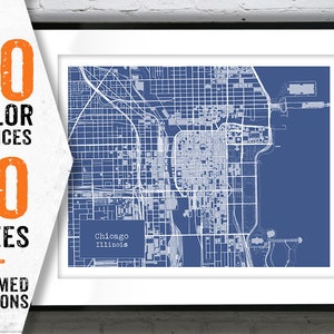 Chicago Illinois Blueprint Map Poster Art Print T1572