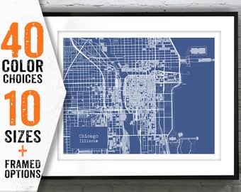 Chicago Illinois Blueprint Map Poster Art Print T1572