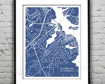 Portsmouth New Hampshire Blueprint Map Poster Art Print Several Sizes Available NH Item T4233