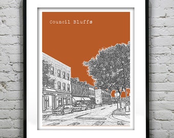 Council Bluffs Skyline Poster Art Print Iowa IA