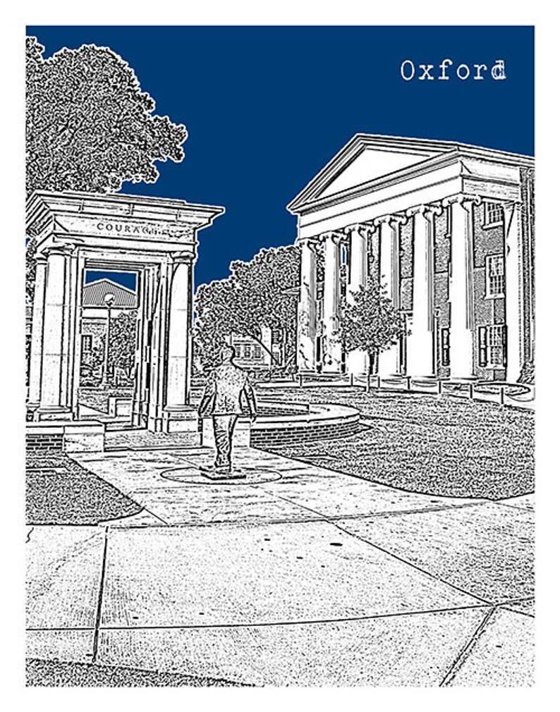 Oxford Mississippi Poster Art Print Skyline Ole Miss Item Etsy
