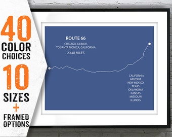Route 66 Highway Map Poster Art Print Modern Line Drawing Item T2062