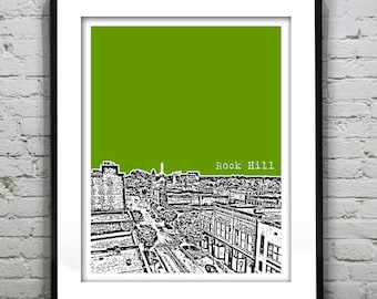 Rock Hill South Carolina City Skyline Poster Art Print SC