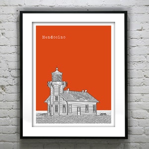 Mendocino California Poster Art Skyline Print CA Lighthouse