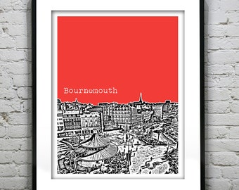 Bournemouth England City Skyline Poster Art Print UK United Kingdom