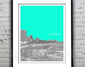 Durban South Africa Skyline Poster Art  Beach Item T4123