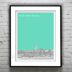 Bald Head Island Skyline Poster Art Print North Carolina NC Version2