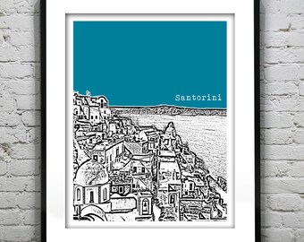 Santorini Greece City Skyline Poster Art Print
