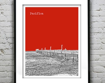 Pacifica Skyline Poster Print Art California CA Pier Item T4552