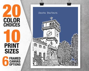 Santa Barbara CA Skyline Poster Art Print California T5573