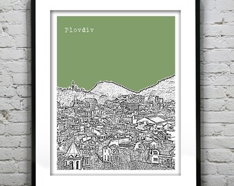 Plovdiv Skyline Poster Art Print Burgaria Version 1