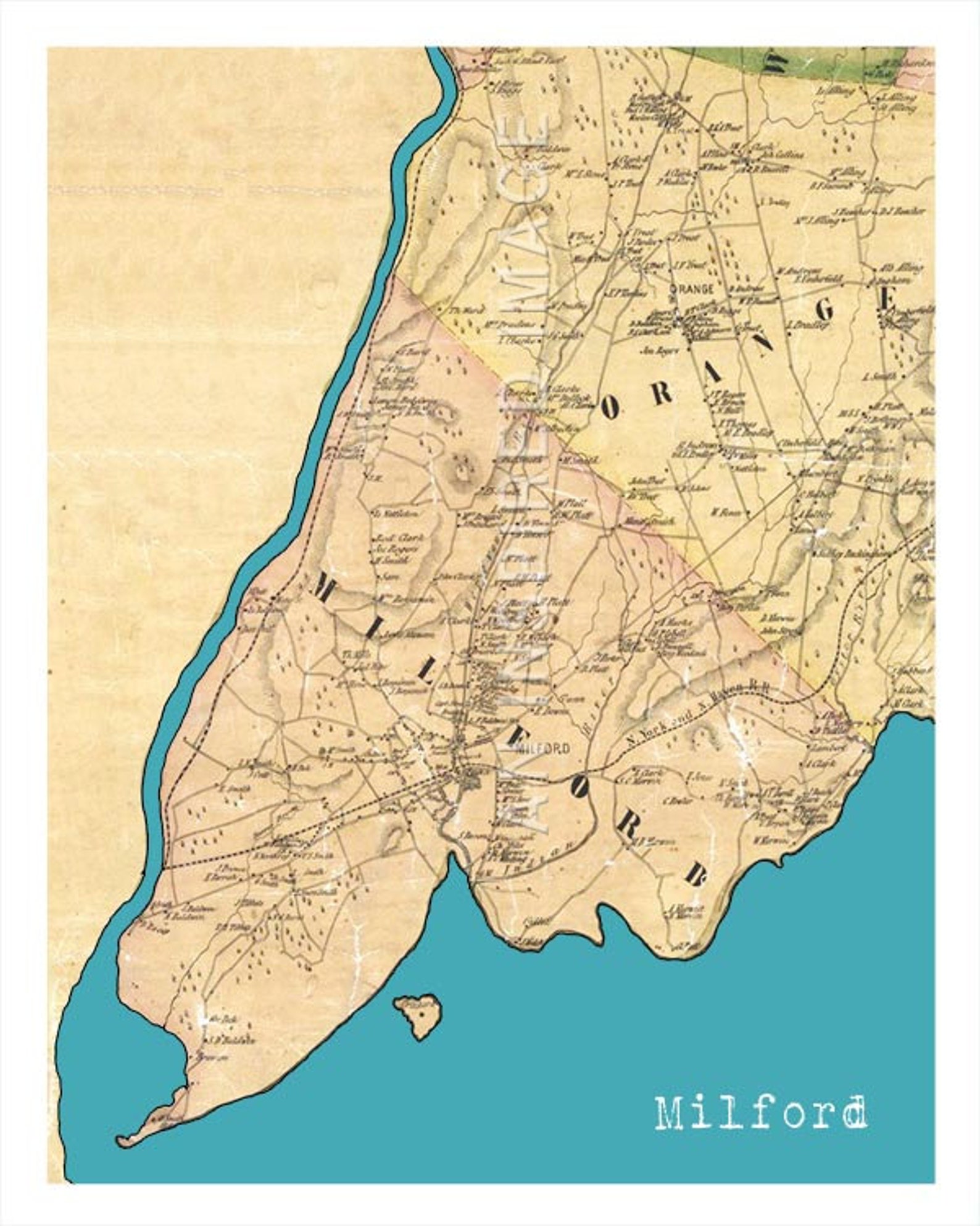 Milford Connecticut Poster Art Print Old Vintage Map Etsy