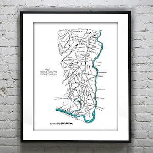 Bucks County PA Pennsylvania Vintage Map Drawing Item T2627