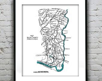 Bucks County PA Pennsylvania Vintage Map Drawing Item T2627