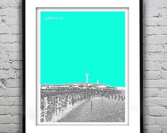 Astoria Oregon Skyline Poster Art Print Pier Clatsop County OR