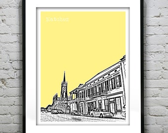 Natchez Mississippi Poster Art City Skyline Print MS