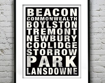 Boston Street Names Subway Poster Massachusetts Art Print MA  Item T1346