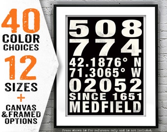 Medfield MA Subway Poster Art Print Massachusetts Zip Area Codes Longitude Latitude Item T5239