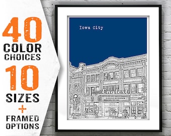 Iowa City Downtown Poster Art Print Iowa IA Item T1619