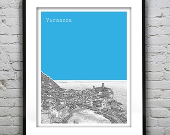 Vernazza Italy City Skyline Poster Art Print Cinque Terre Version 1